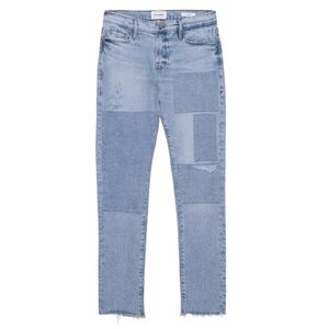 Frame Le Nouveau Straight Patch Distressed Raw Hem Garçon Hideaway Jean Size 30